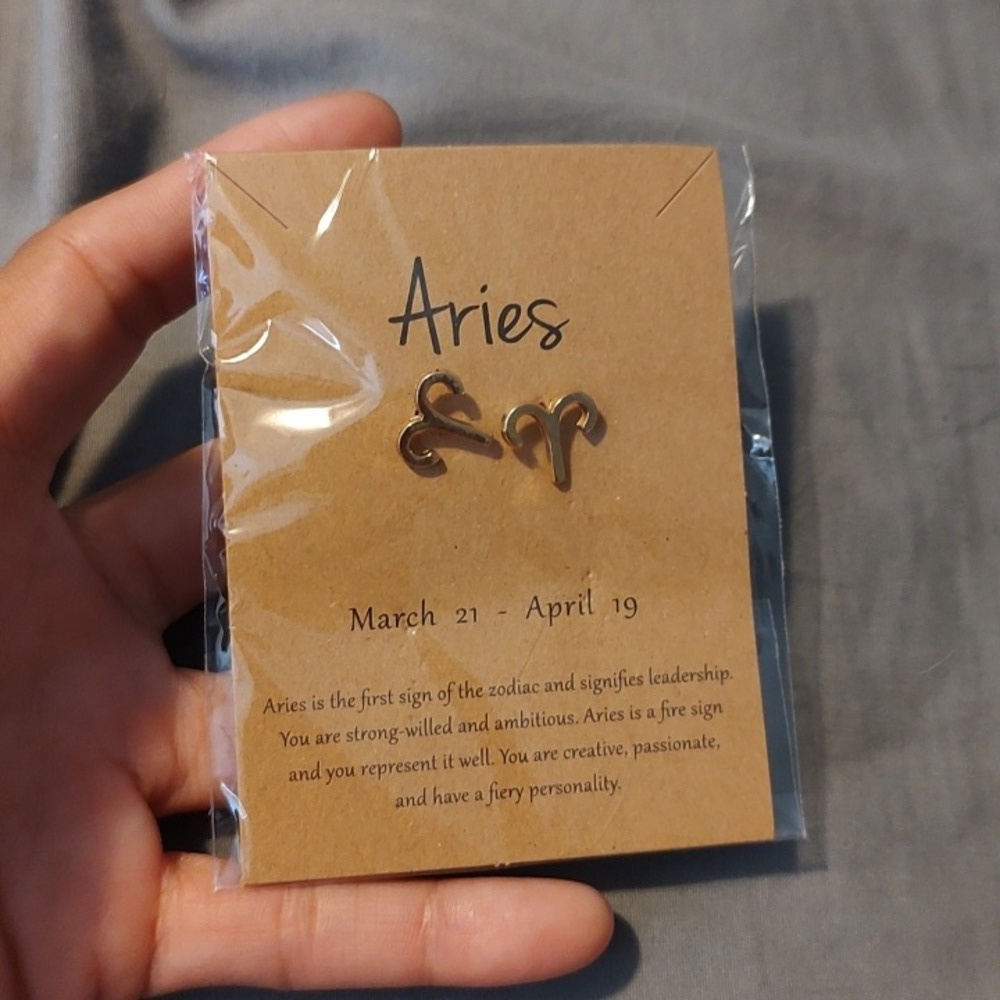 Gold Aries Zodiac Stud Earrings